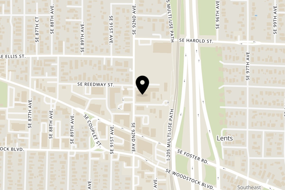 Map showing the location of La Arepa 92nd Avenue on 5716 SE 92nd Ave in Portland